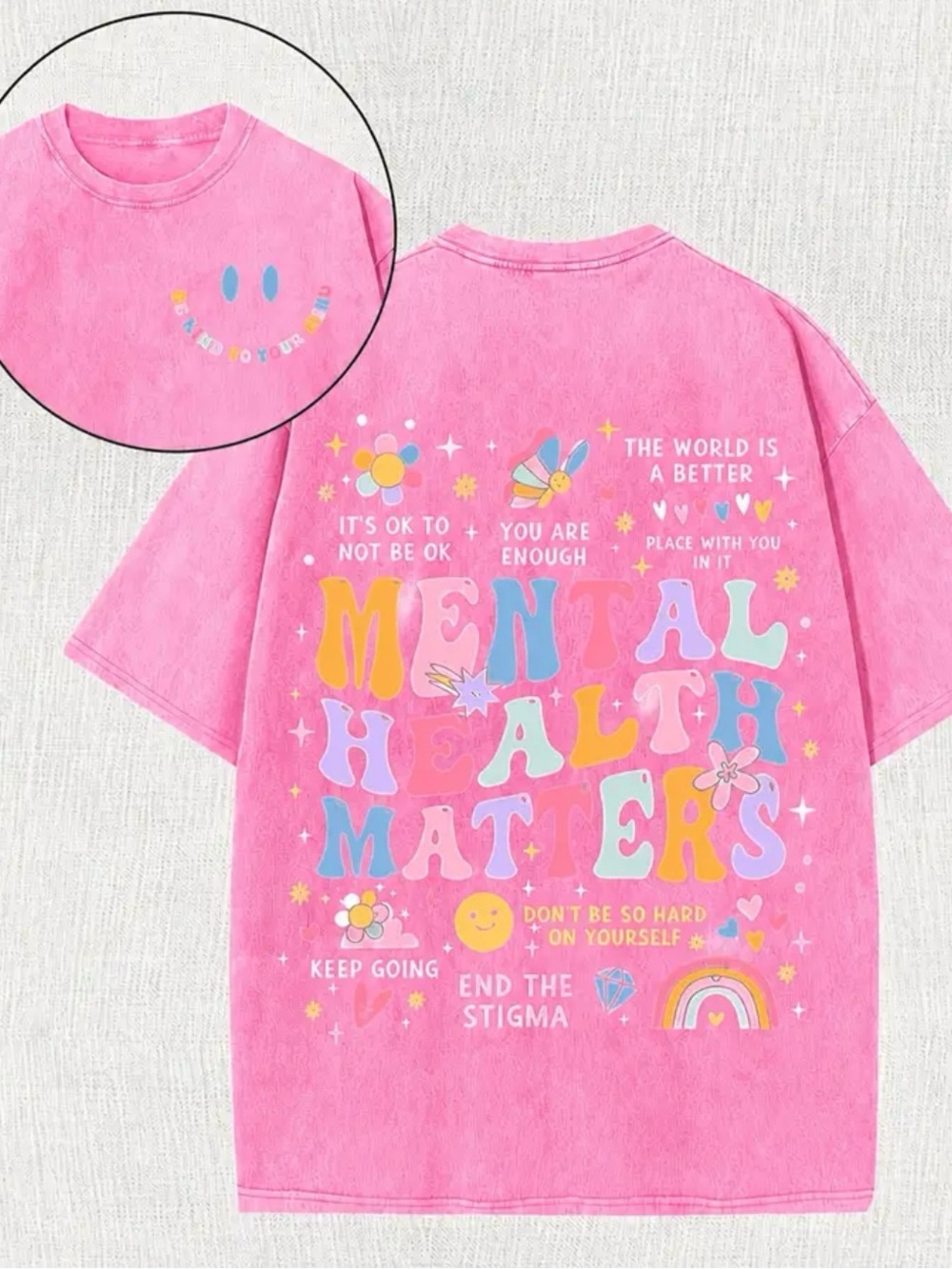 Pink "Mental Health Matters" Graphic Tee - Picture 1 of 1